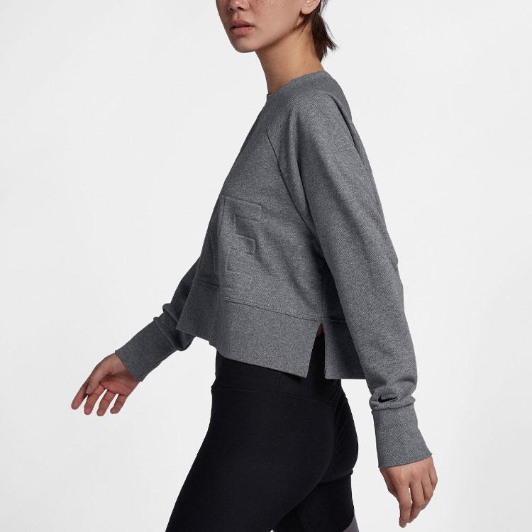 Nike Solid Color Letter Logo Embossed Cropped Long Sleeve Sweatshirt Women sweatshirt Gray AH8437-091