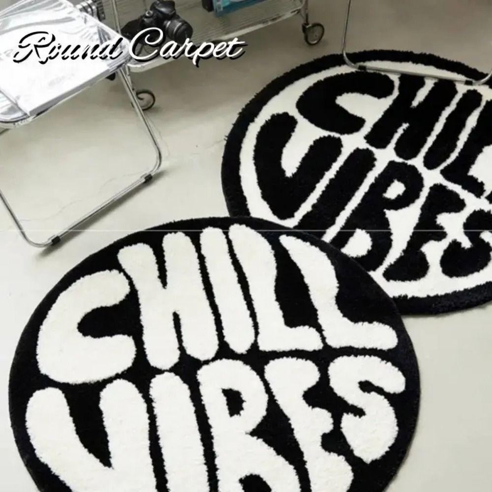 Weicher 3D Runder Teppich Kaschmir 60x60cm Schlafzimmerteppich Buchstabenmuster Hochabsorbierend Flauschige Kreismatte Wohnzimmer