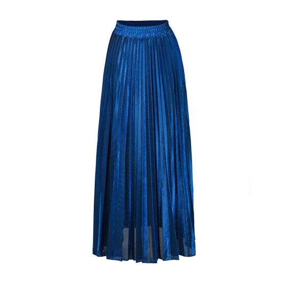 Women Maxi Skirt Golden Long Skirt Elastic High Waist Pleated Slimming Design Spring Summer