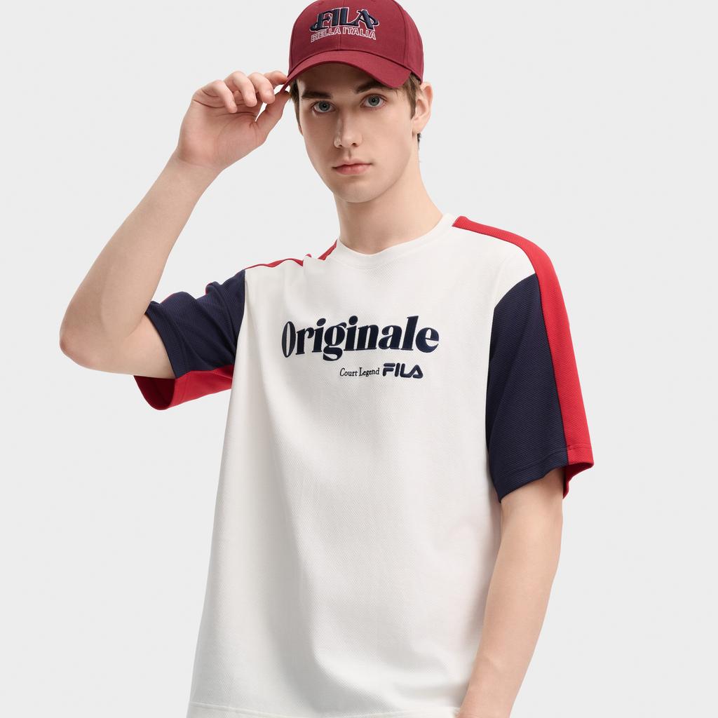 FILA ORIGINALE T Shirts Men's Cloud White Crew Neck Moderate Straight Fit F11M439108FWT
