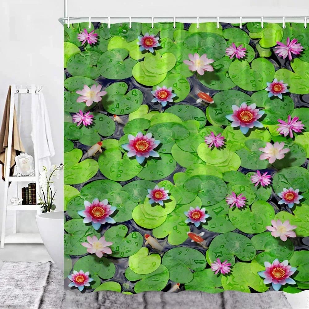 Outdoor Garden Shower Curtain Rose Flower Fence Spring Garden Nature Landscape Bathroom Shower Partition Decorative Curtain