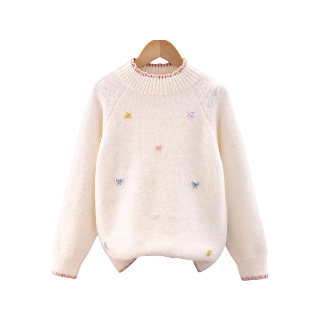 2025 Girls' Stylish Butterfly Knit Sweater - Warm Woolen Autumn/Winter Knitwear for Medium/Large Children