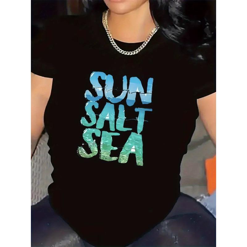 

Women S Black & White Beach T-Shirt - Lightweight Cotton Tee with SUN SALT SEA Graphic, Coastal Casual Shirt for Everyday, Vacation, Parties 4XL чорний
