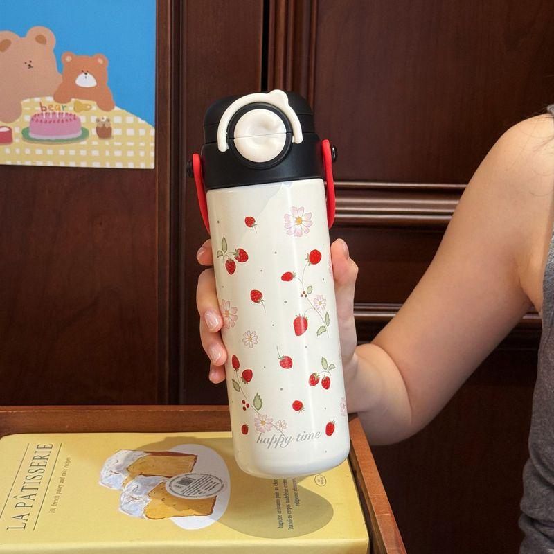 Cute Large-Capacity Thermos Cup for Girls, High-Looking New Style 316 Stainless Steel Water Cup with Straw and Handle