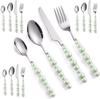 4-Piece Cutlery Set, Stainless Steel Flatware Sets with Chubby Bubble Pattern Ceramic Handle Utensils Including Knife Fork Spoon