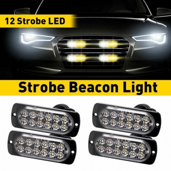 4X Amber/White Truck Tow LED Grill Strobe Emergency Bar Lights Caution 12V-24V