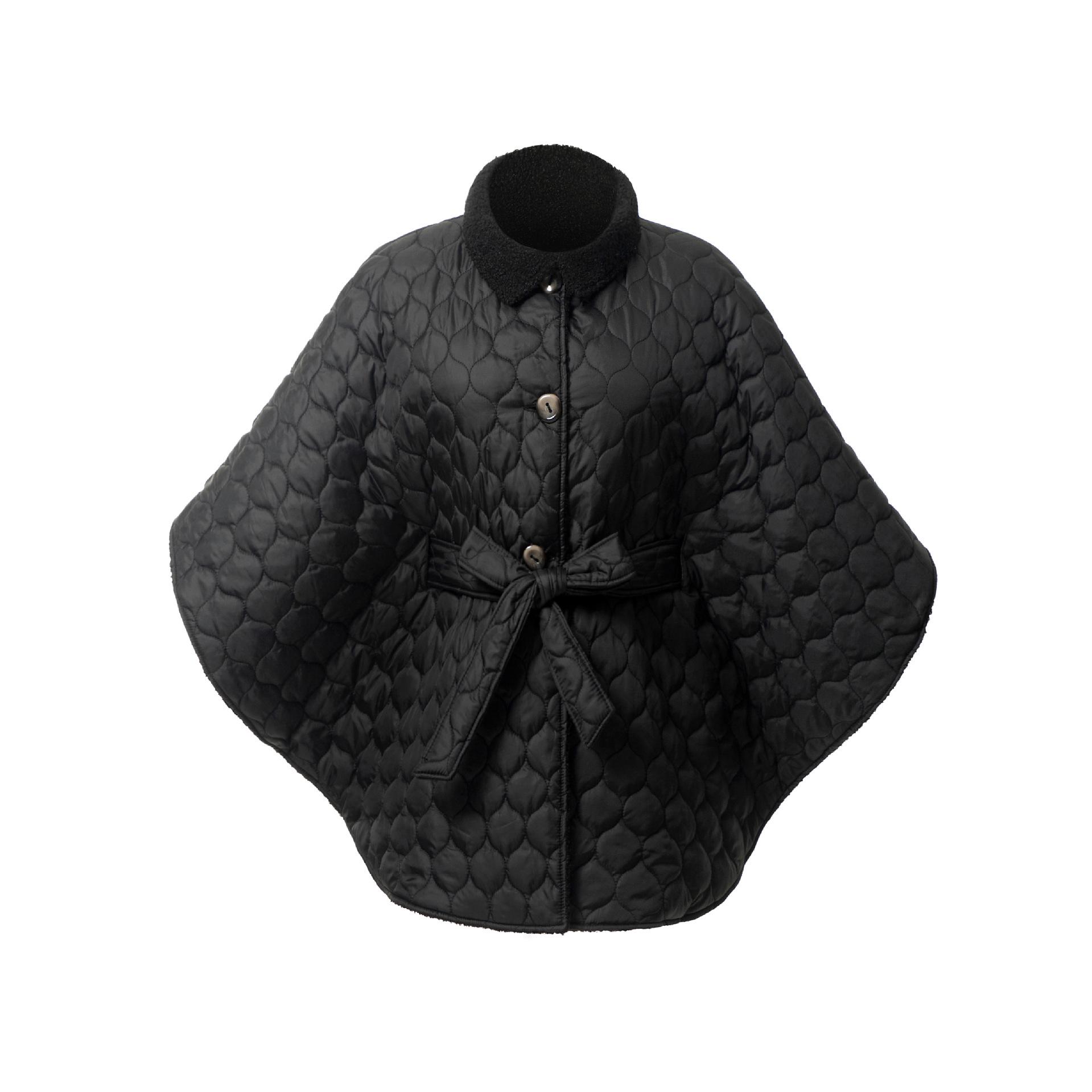 Double-Sided Quilted Fleece Shawl Cape with Belt for Women 140 чёрный