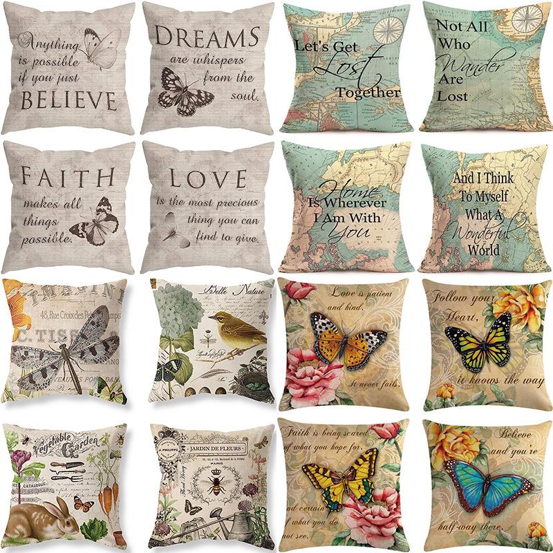 American Retro Printed Linen Pillowcase Living Room Sofa Office Pillow Car Cushion Cover