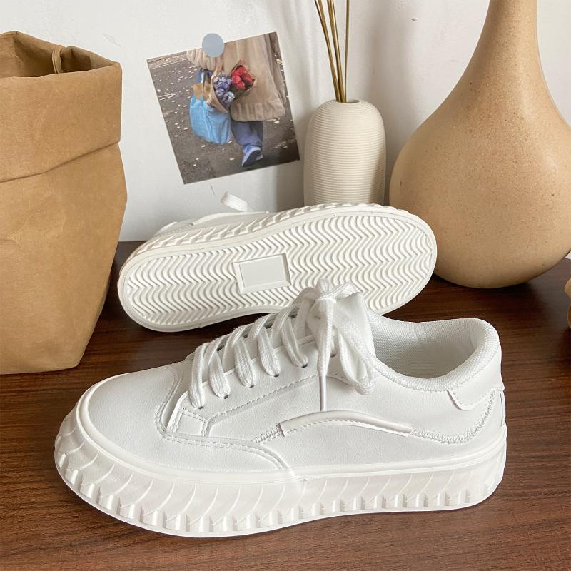 Platforminiai batai Rudens Moteriški Vulkanizuoti Batai Mada Baltos Odos Moteriški Stambūs Sportbačiai Suvarstomi Teniso Moteriški Batai Zapatos Mujer
