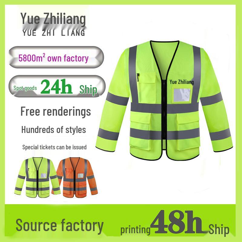 Reflexväst med lång ärm för byggarbete, vägarbete och fiske