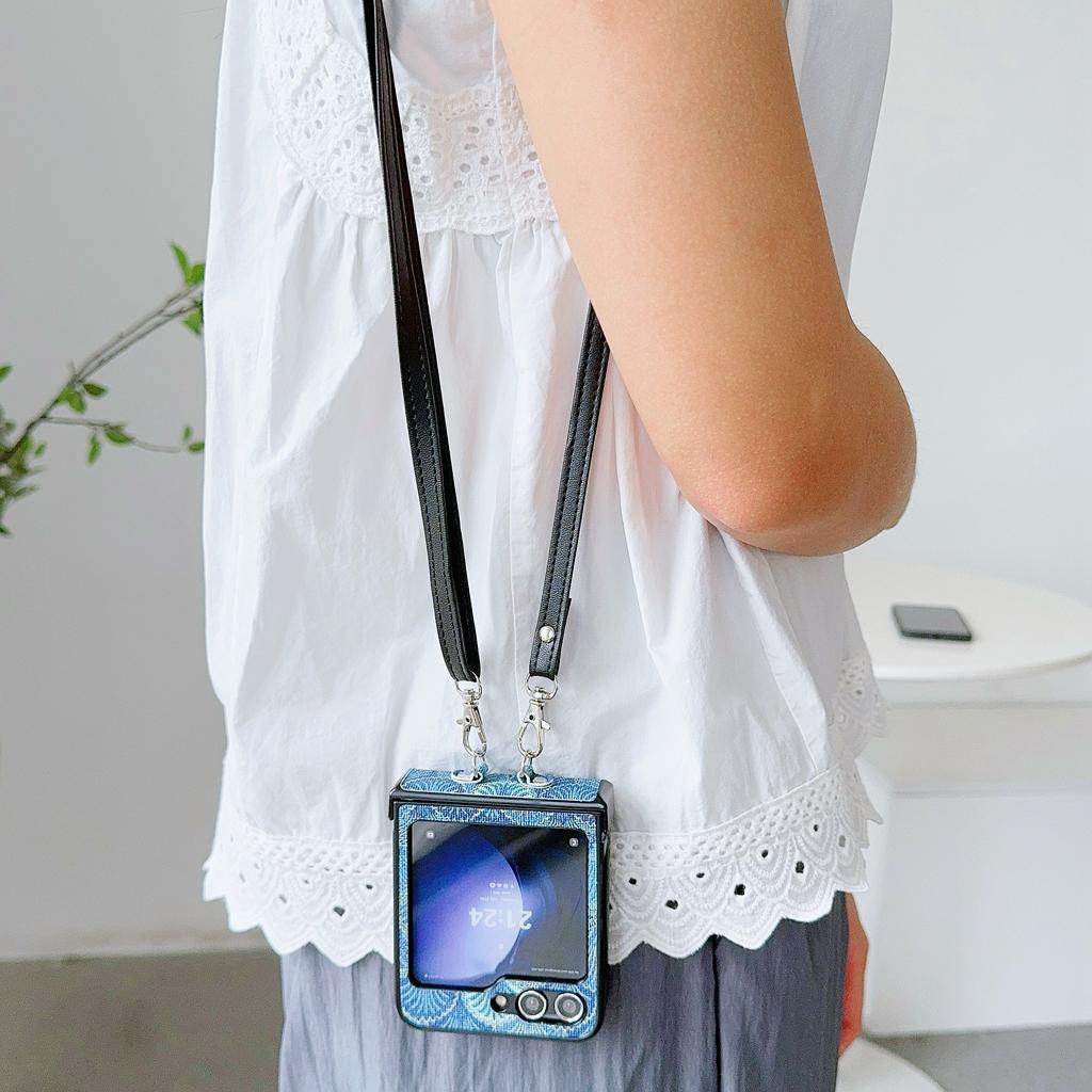 For Samsung Galaxy Z Flip7 FE 5G/Z Flip6 5G Ethnic PU Leather Coated PC Phone Cover with Crossbody Strap
