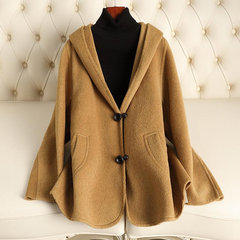 Autumn and Winter New Double-sided Wool Coat Hooded Cape High-end Small Woolen Coat