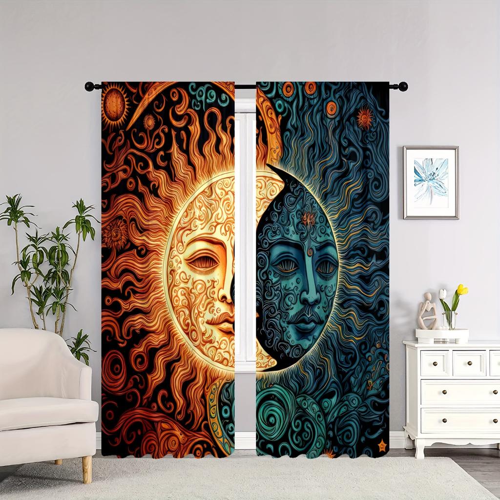 2pcs HD Digital Printed Curtains Home Decorating Style Decorating Living Room Bedroom Rodding Curtains Indian Yin Yang Avatar