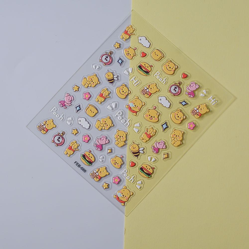 Embossed Yellow Bee & Little Bear Nail Art Stickers - Wearable Adhesive Nail Accessories
