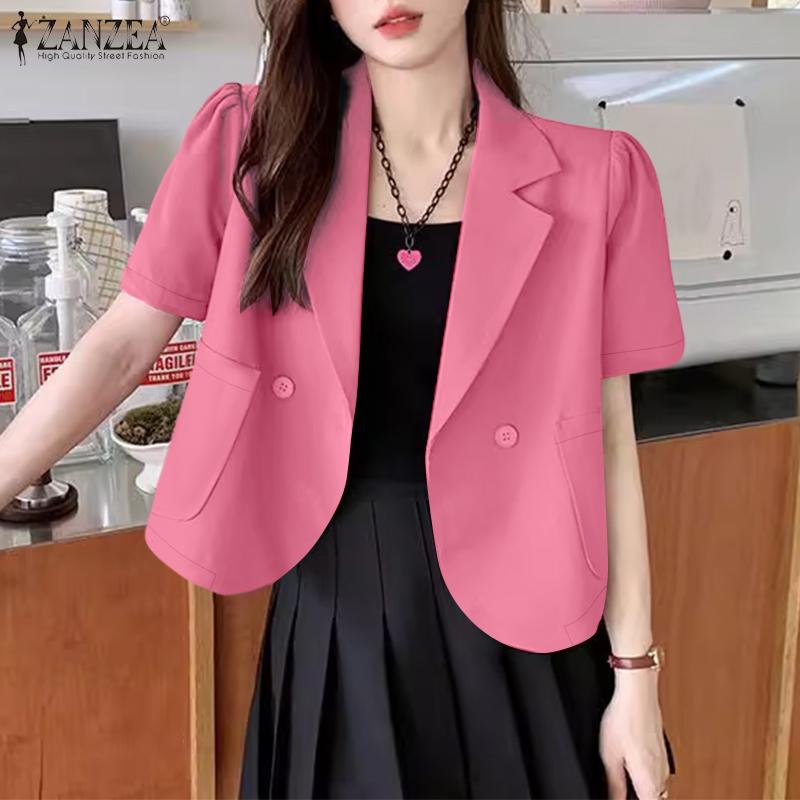 ZANZEA Women Casual Notched Lapel Summer Short Sleeve Cardigan Tops