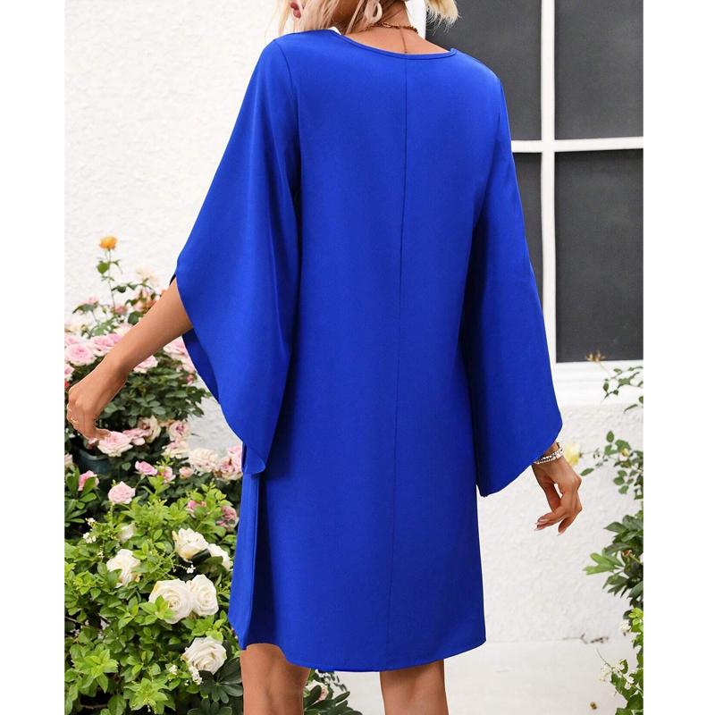 Dámské šaty 2025 Léto Kápové rukávy O-výstřih Šifonové Neformální Dámské šaty J893