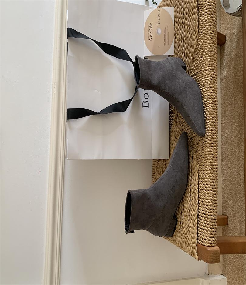 French Fashion Pointed Thick Heel Short Boots Women's 2025 Autumn and Winter New Versatile Elastic Thin Boots Niche Martin Boots