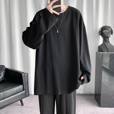 Men T-shirt Long Sleeve O Neck Solid Color Loose Pullover Warm Soft Plus Size Men Spring Top for School