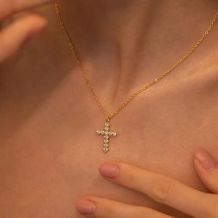Cross Cubic Pendant Necklace (24k Plating) SHNE0039