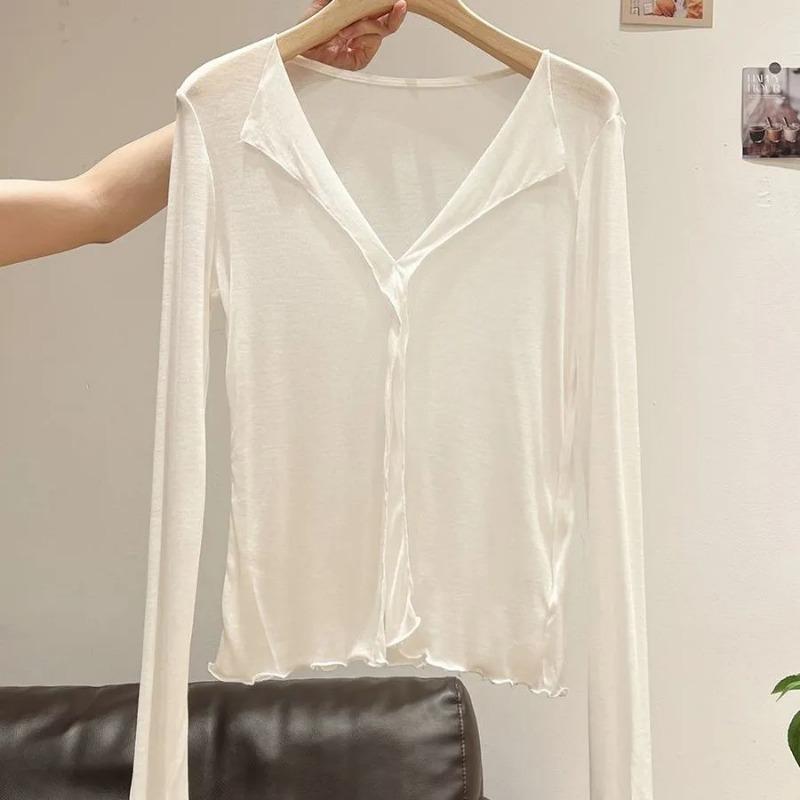

Women s White Sheer Chiffon Cardigan Lightweight Ruffled Long Sleeve Cover Up S білий