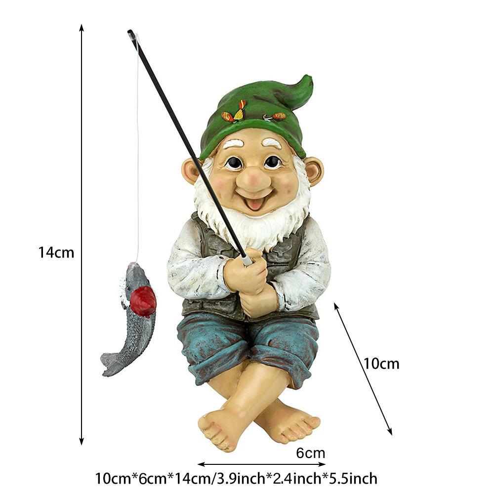 Garden Gnome Fishing Statue Resin Lawn Ornament 10x8x14cm