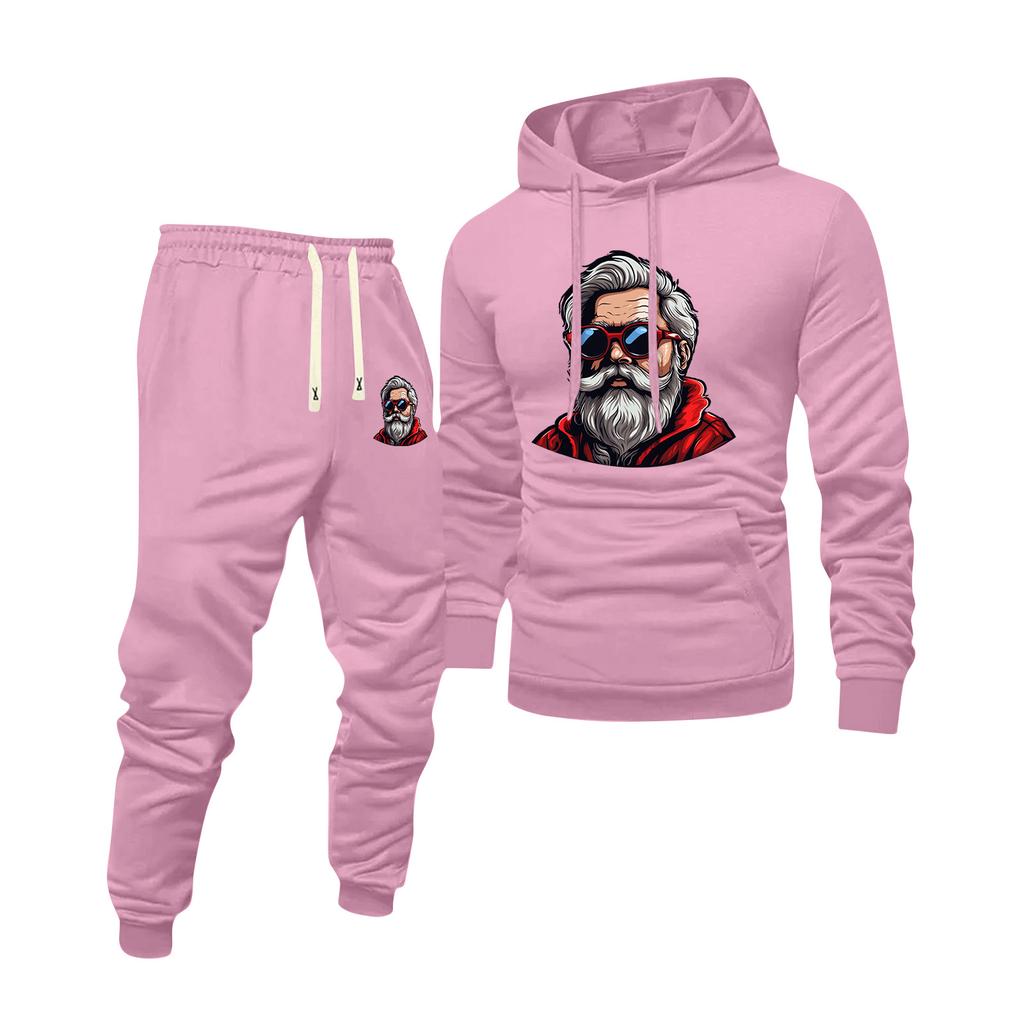 Men's Printed Hooded Sweatshirt And Sweatpants Casual Sports Suit