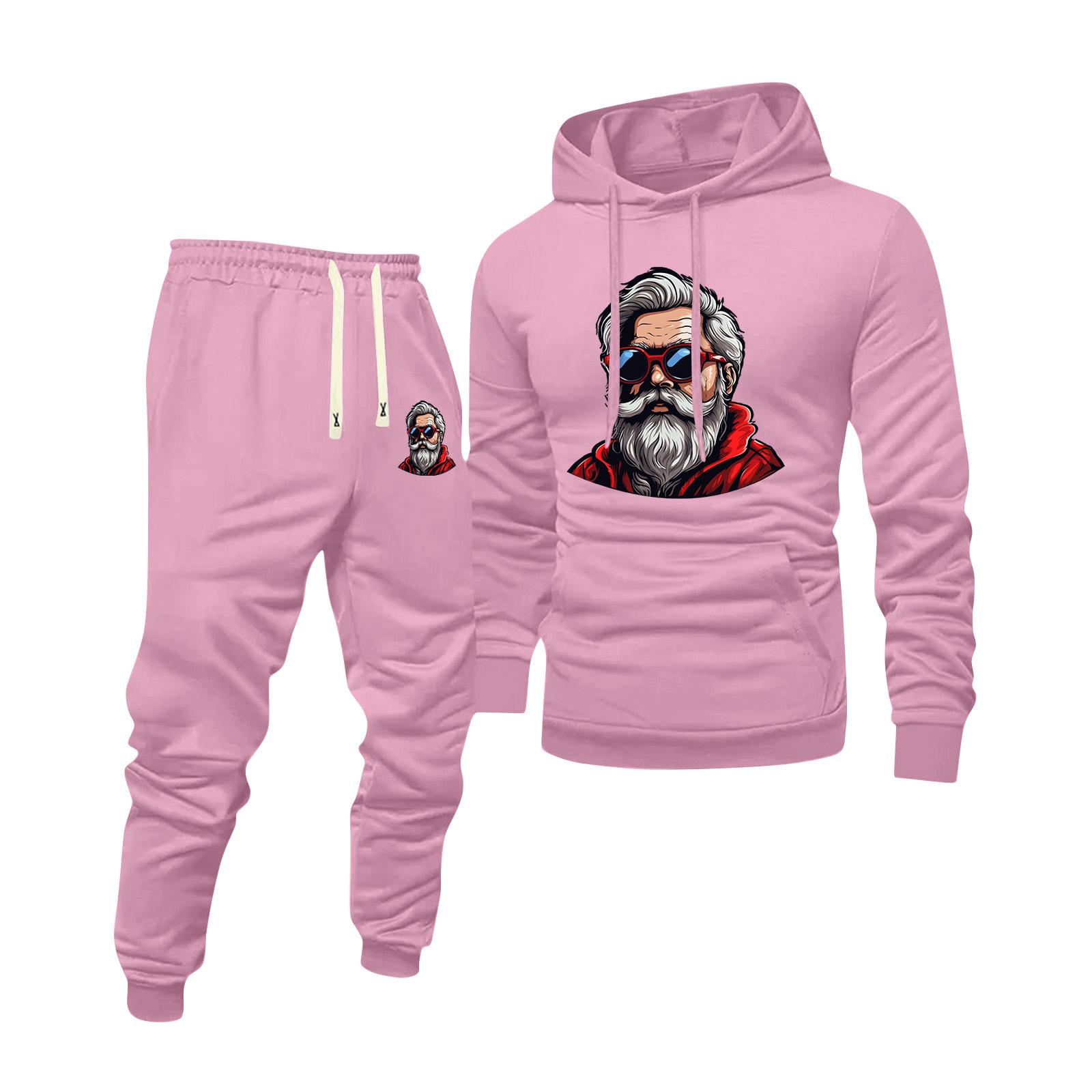 

Men s Printed Hooded Sweatshirt And Sweatpants Casual Sports Suit XL рожевий