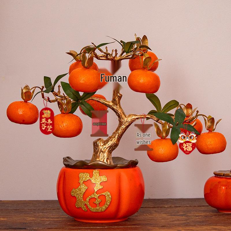 Artificial Pomegranate & Persimmon Tree, Perfect for Spring Festival or New Year Decor in Living Room, Entrance, or TV Cabinet.