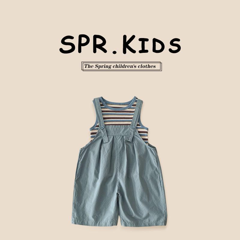 

Kids Korean Cotton Sleeveless Overalls: 2025 Summer Baby Romper Set 130 cm