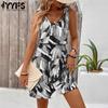 Women's Fashion Summer Spring Colour Block Print Sleeveless V-Neck High Waist Casual Dresses