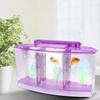 Three Areas Small Aquarium, Transparent Fish Tank, Desktop with Water Change Valve with LED Light for Betta Small Fishes(Purple)
