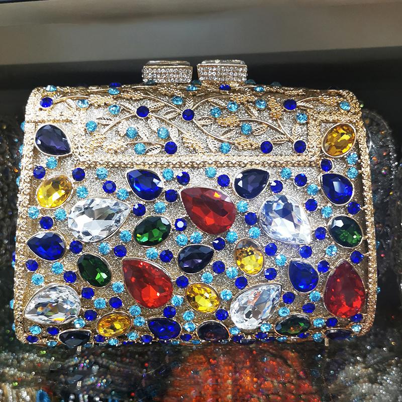 Large Blue Stone Evening Bag Rhinestone Clutch Purse Women Luxury Wedding Purse Bridal Party Formal Crystal Handbags Diamond
