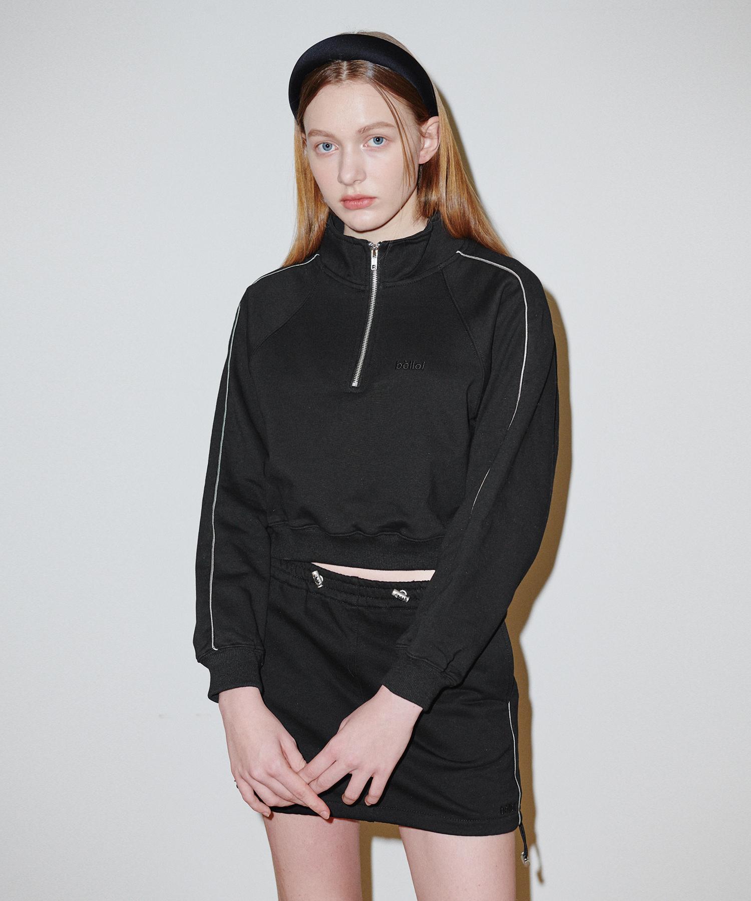 Belloel Oversized Crop Zip-Up Knit Black Free