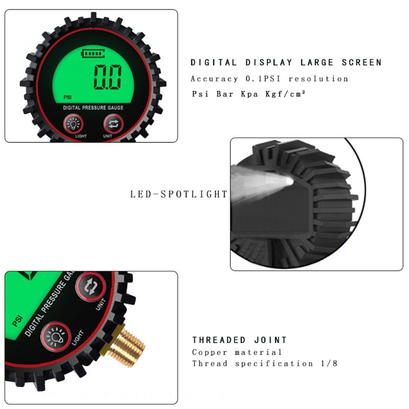 Digital Gas Pressure Gauge with 1/8'' NPT Bottom Connector & Rubber Protector Rang to 255psi Accuracy 1% .F.S.