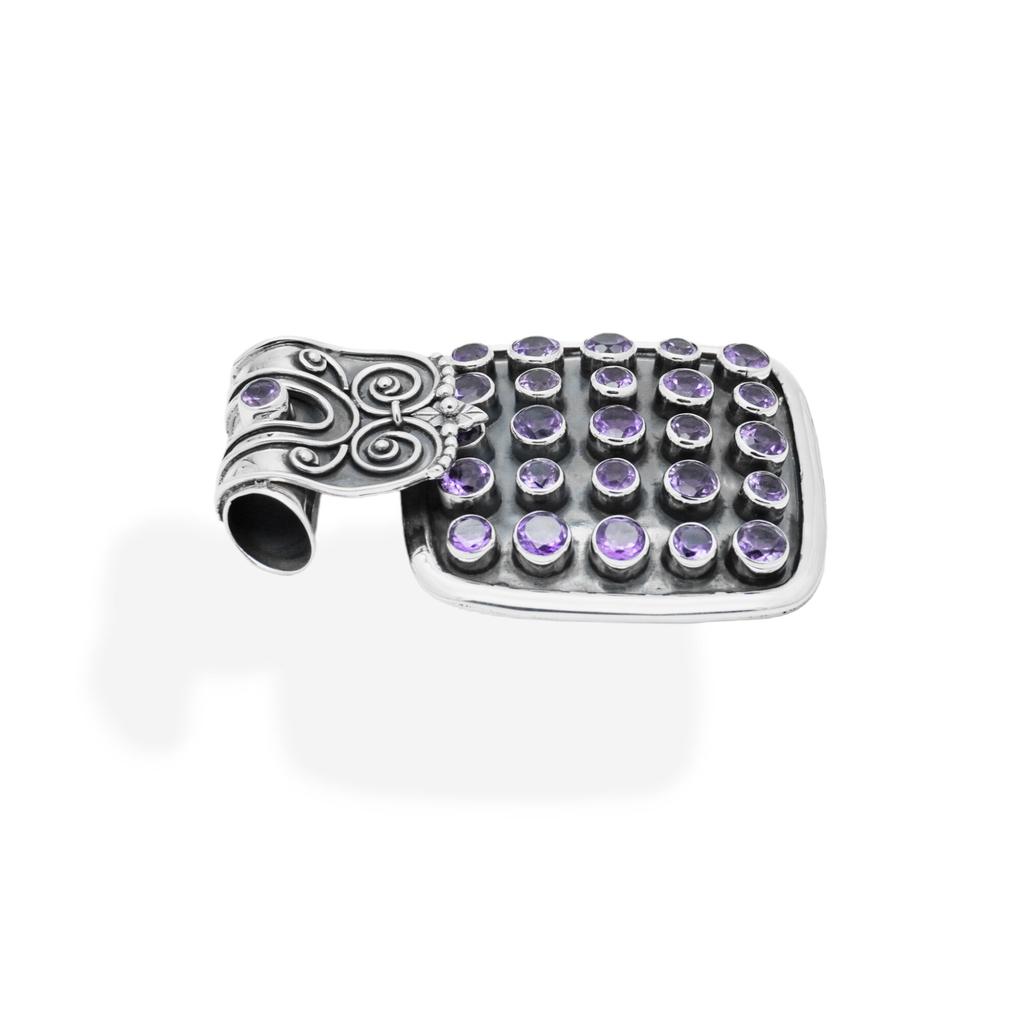 Natural Amethyst Pendant: Oxidized Sterling Silver Antique Jewelry