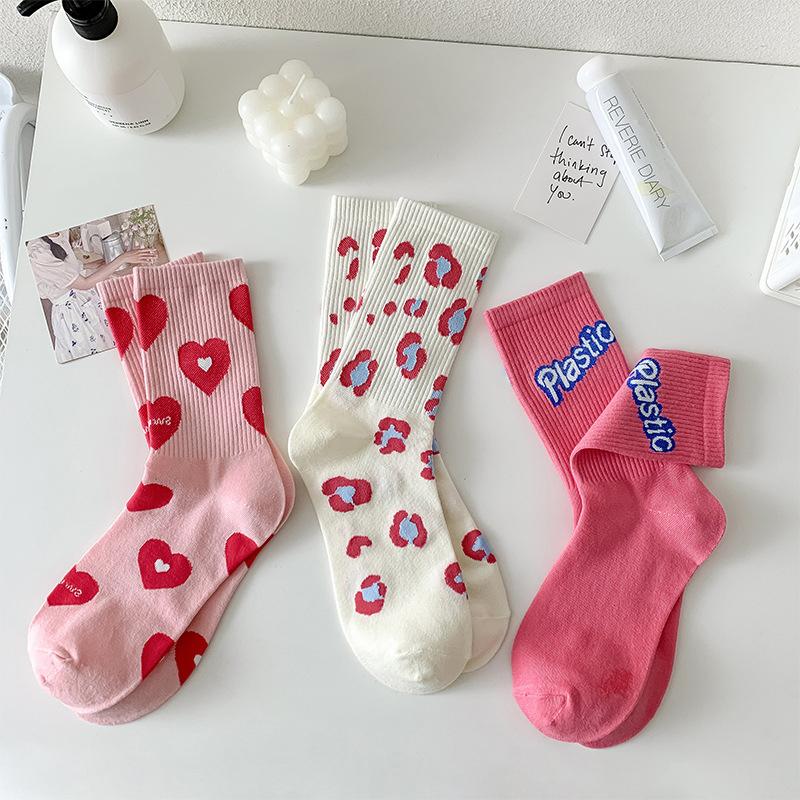New Heart Strawberry Sweet Love Girl Socks Women'S Middle Tube Socks Cute Lovely