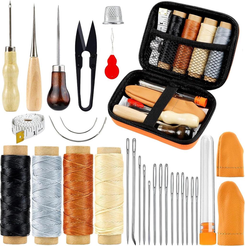Hand-Stitched Leather Goods DIY Sewing Kit: 33-Piece Set for Making Leather Items