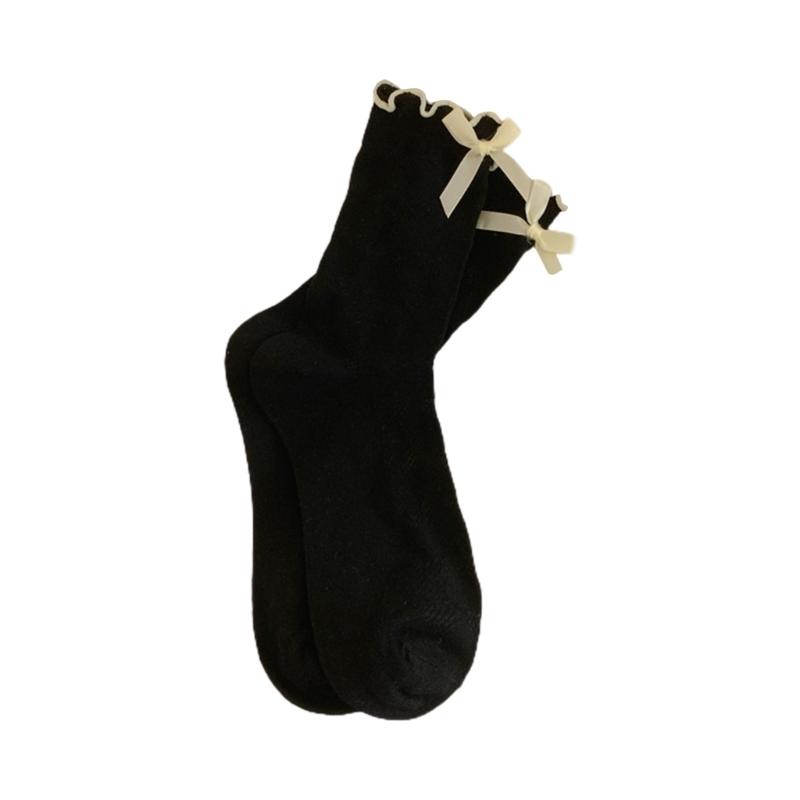 Women's Lolitas Cute Summer Calf Socks Japanese Sweet Bowknot Crew Socks JK Uniform Loose Socks Ruffle Frilly Ankle Sock