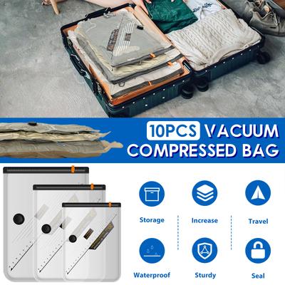 10Pcs Vacuum Storage Bag with Cordless Electric Pump Reusable Transparent Compressed Vacuum Bag Clothes Luggage Travel Container