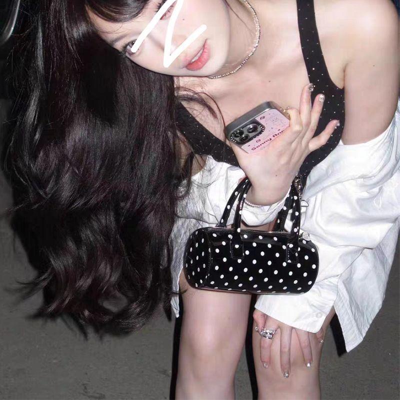 

Zar Fenden Super Hot Red Polka Dot Top Handled Cylinder Bag Female 2025 New Arrival All-Match Commute Crossbody Bag Black