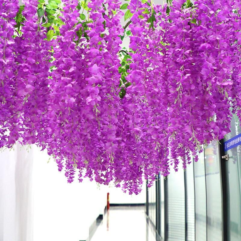Wisteria Hanging Flowers Artificial Fake Decorative Vine Garland for Bedroom Wall Decor Lush Greenery Fake Flower Vines 3.6 Ft