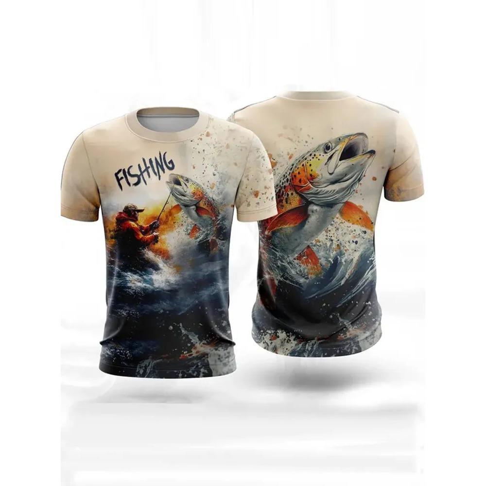 Summer Man T-shirt Fish 3D Printed Short Sleeved T-shirt Fashionable Comfortable Soft Breathable Large Loose T-shirt