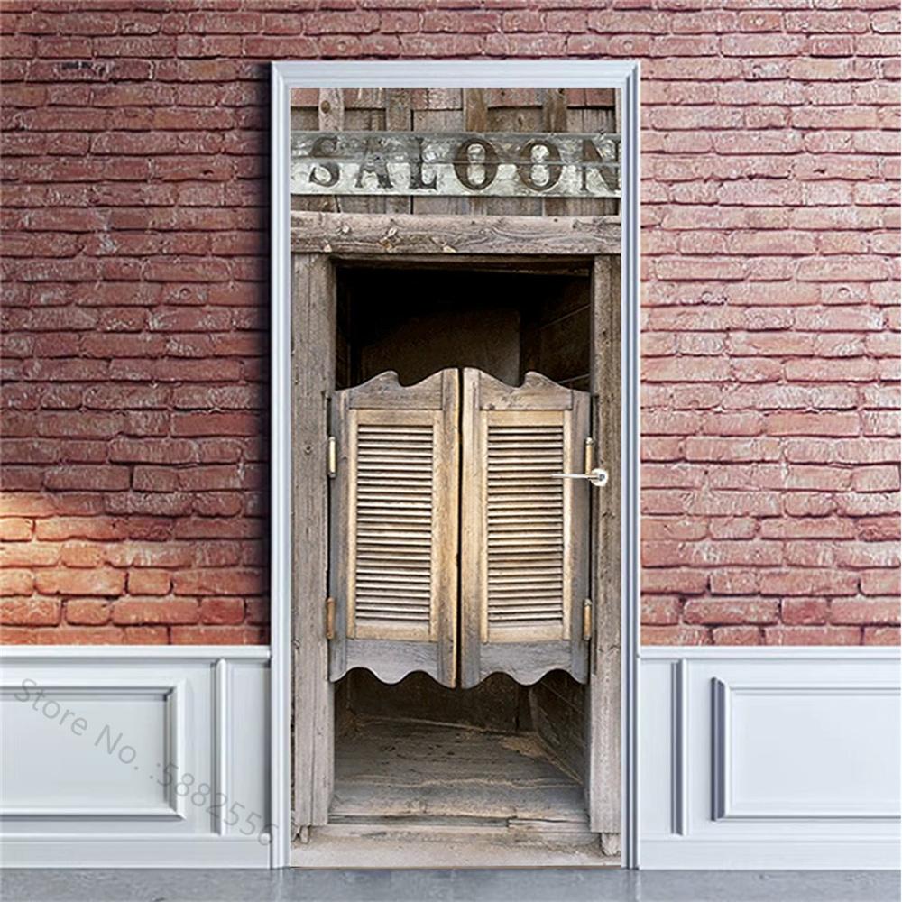 PVC Self-Adhesive Waterproof Door Sticker Modern Simulation Door Mural Wallpaper Living Room Study Home Decor Art Door Poster