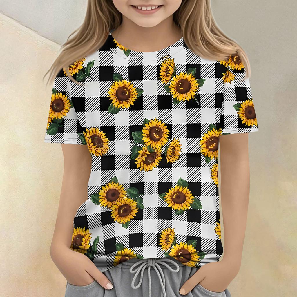 Children's Printed Round Neck Short Sleeved Casual T-shirt