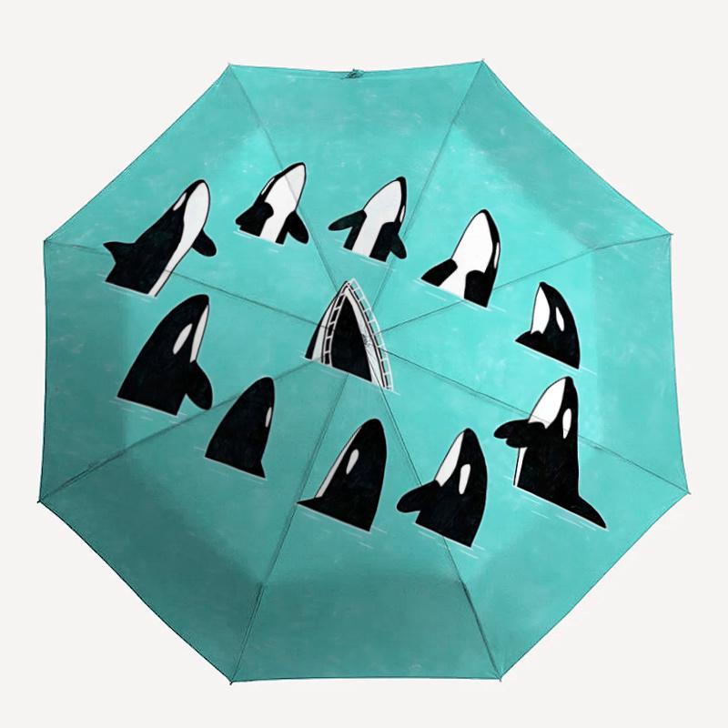 

1pc Killer Whales, Pod One Umbrella a Plastic Hle, Compact Stylish, with a Vibrant Cartoon Pattern, Perfect Home, Travel