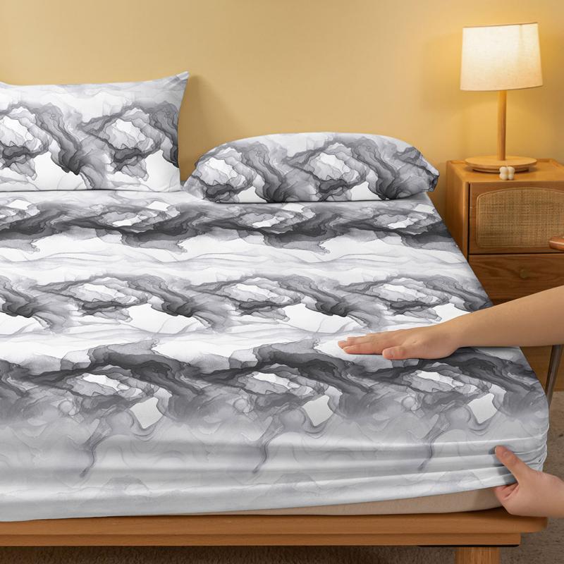 Modern Printed Fitted Sheet Soft Matte Bed Cover Breathable Bedding for Comfortable Sleep Excluding Pillowcases