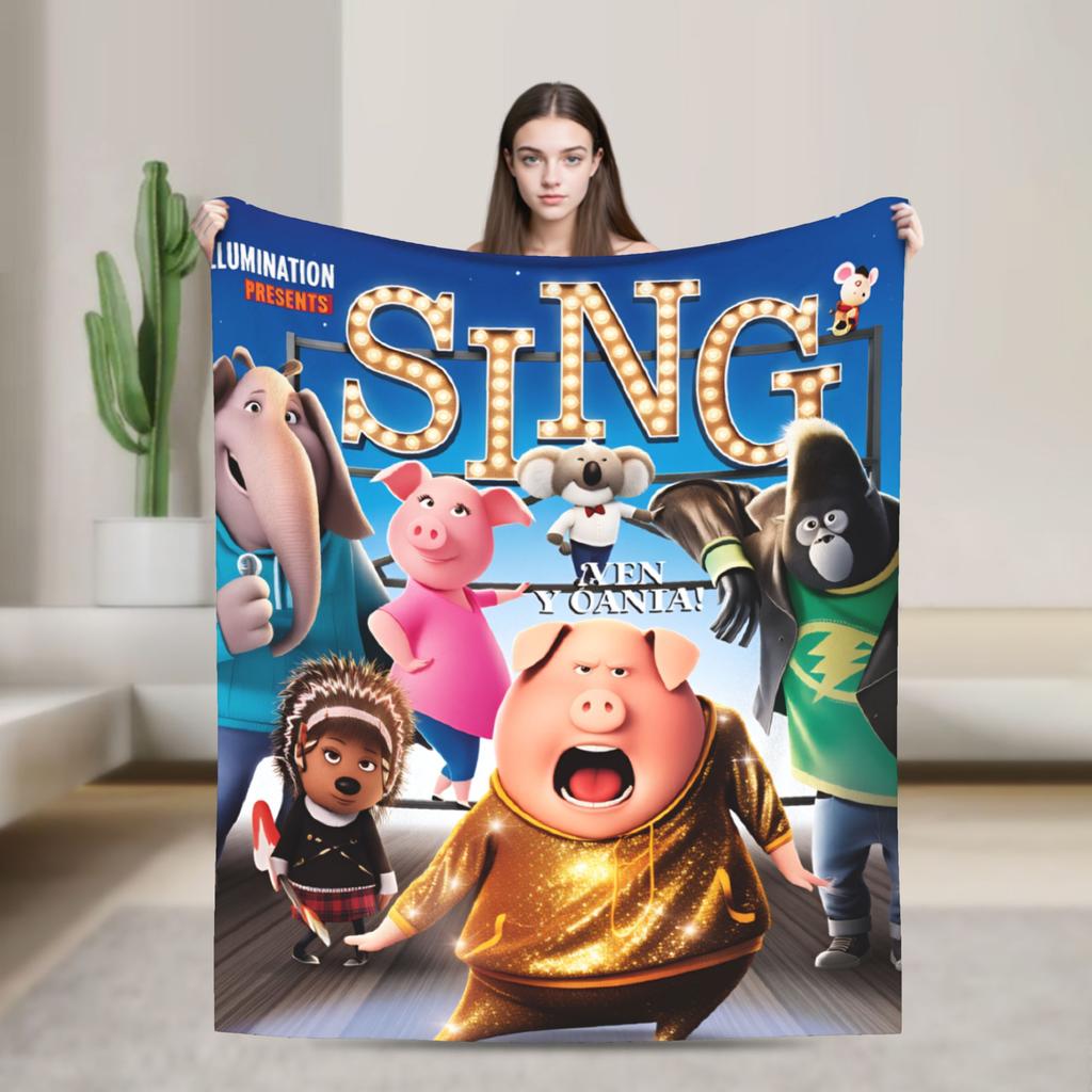 Warm Soft Blanket Camping Sing 2 Movie Characters Buster Ash Bedding Throws Flannel Bedspread For Couch Chair Sofa Bed Cover