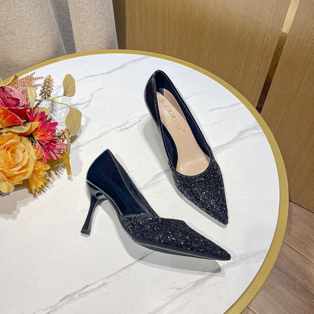 High Heels Women's Spring/autumn Models Pointed High Heels Light Mouth Leather Shoes Women's Stiletto Fashion Banquet Pumps