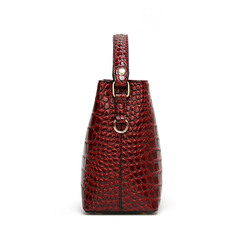 New patent leather women's bag, crocodile pattern handbag, shoulder crossbody fashion bucket women's bag OEM customization