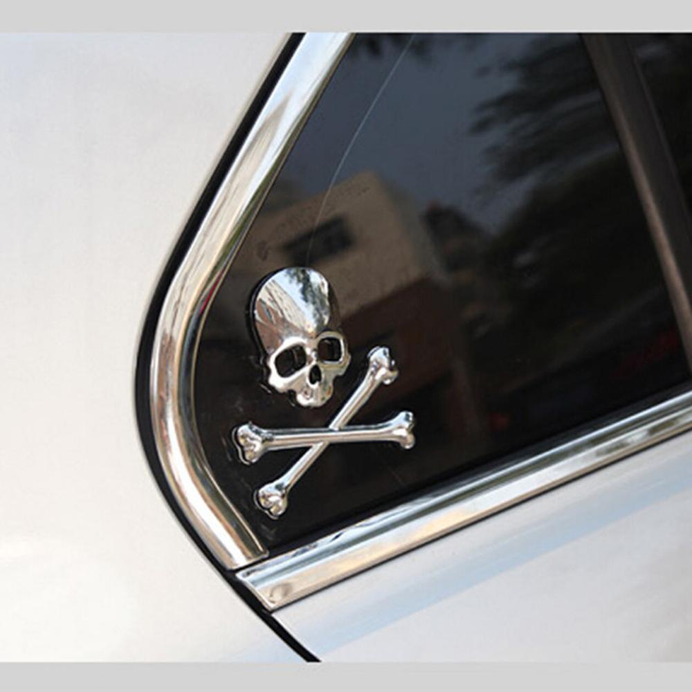 1Pc Metal 3D Skull Head Bone Logo Emblem Car Body Door Fuel Tank Cap Badge Emblem Auto Styling Car Stickers Exterior Accessories